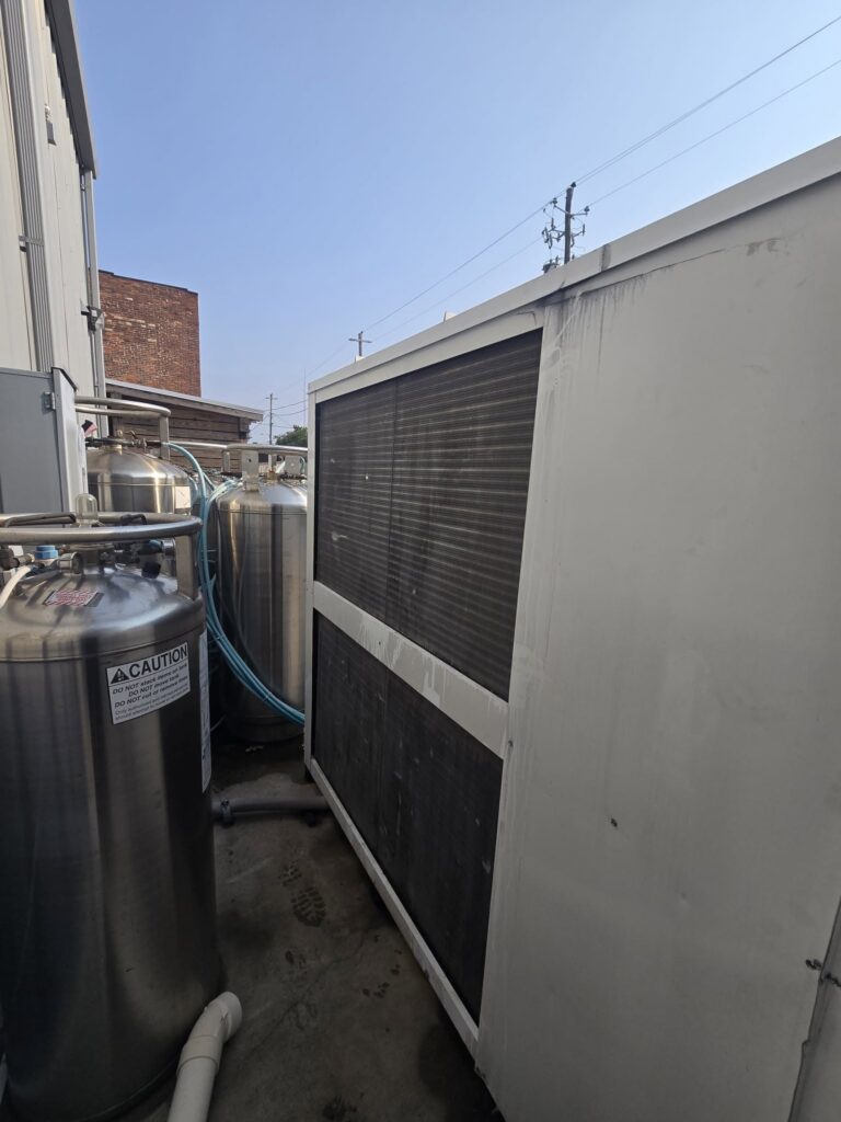 An outdoor commercial chiller unit serviced during a routine commercial chiller repair call in Savannah, GA.